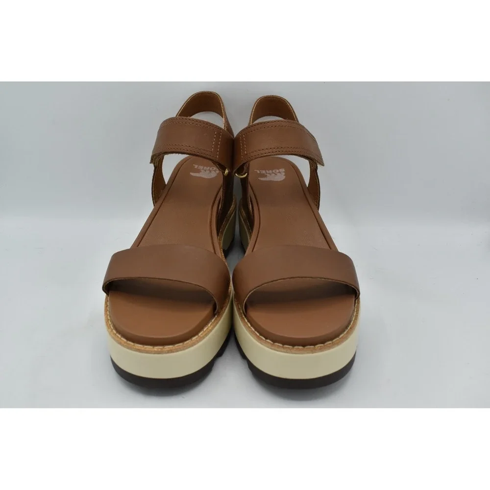 Sorel Women Size 9.5 Joanie IV Velvet Tan Brown Y Strap Wedge Sandals Shoes